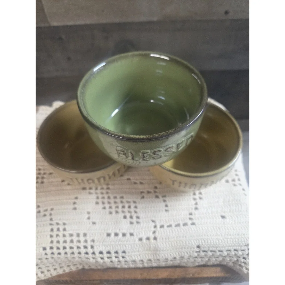 Hallmark Fall Bowls Set of 3 - 2 Thankful‎ 1 Blessed Glazed Bowls
